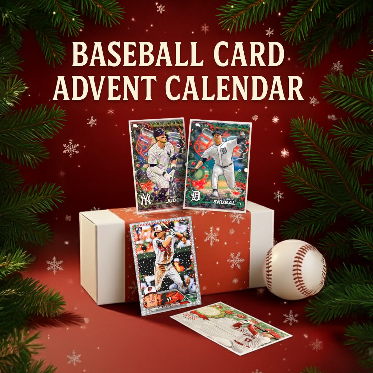 Baseball card advent calendar box with holiday baseball cards